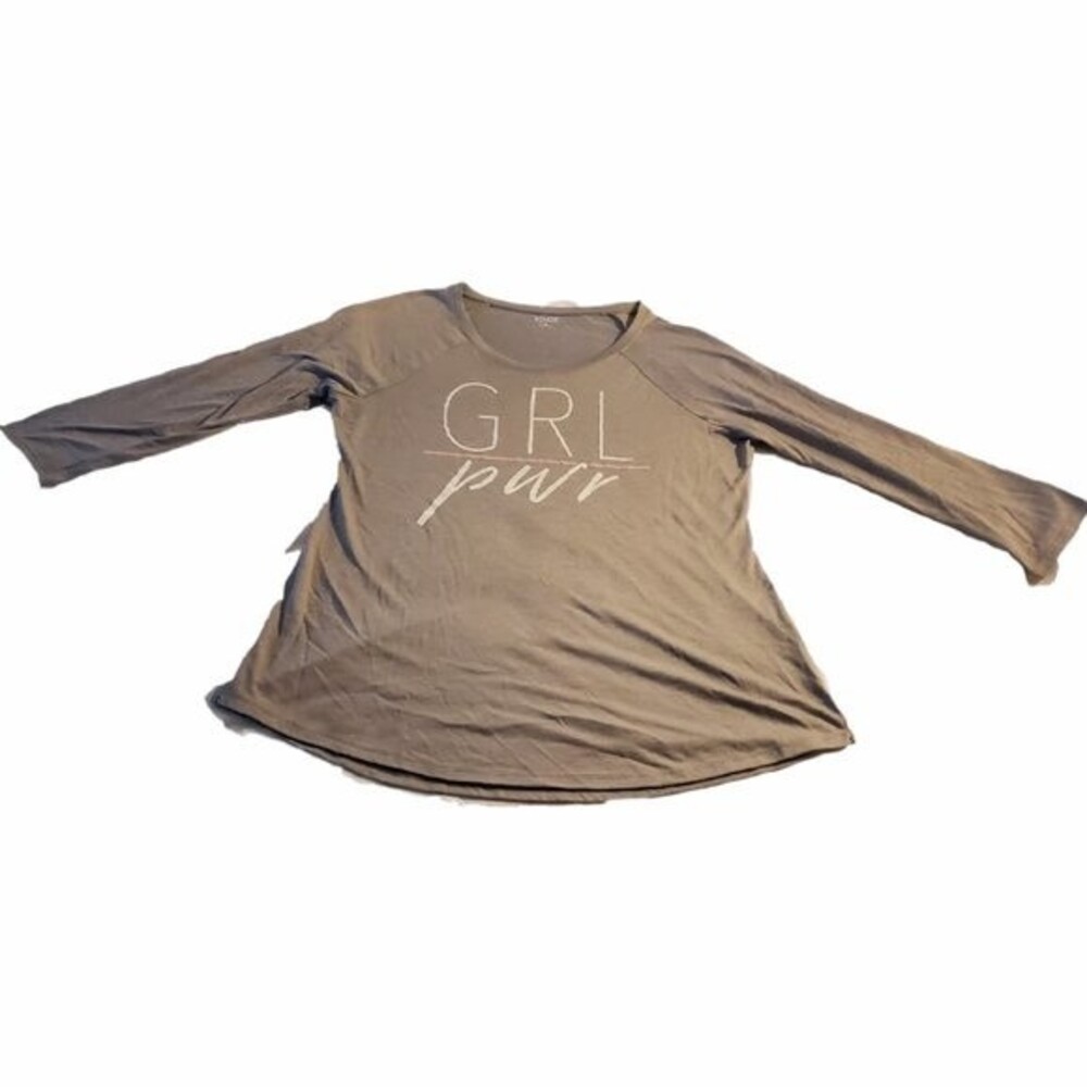 Zelos Gray Girl Power 3/4 Sleeve Active T Shirt Top Sz M